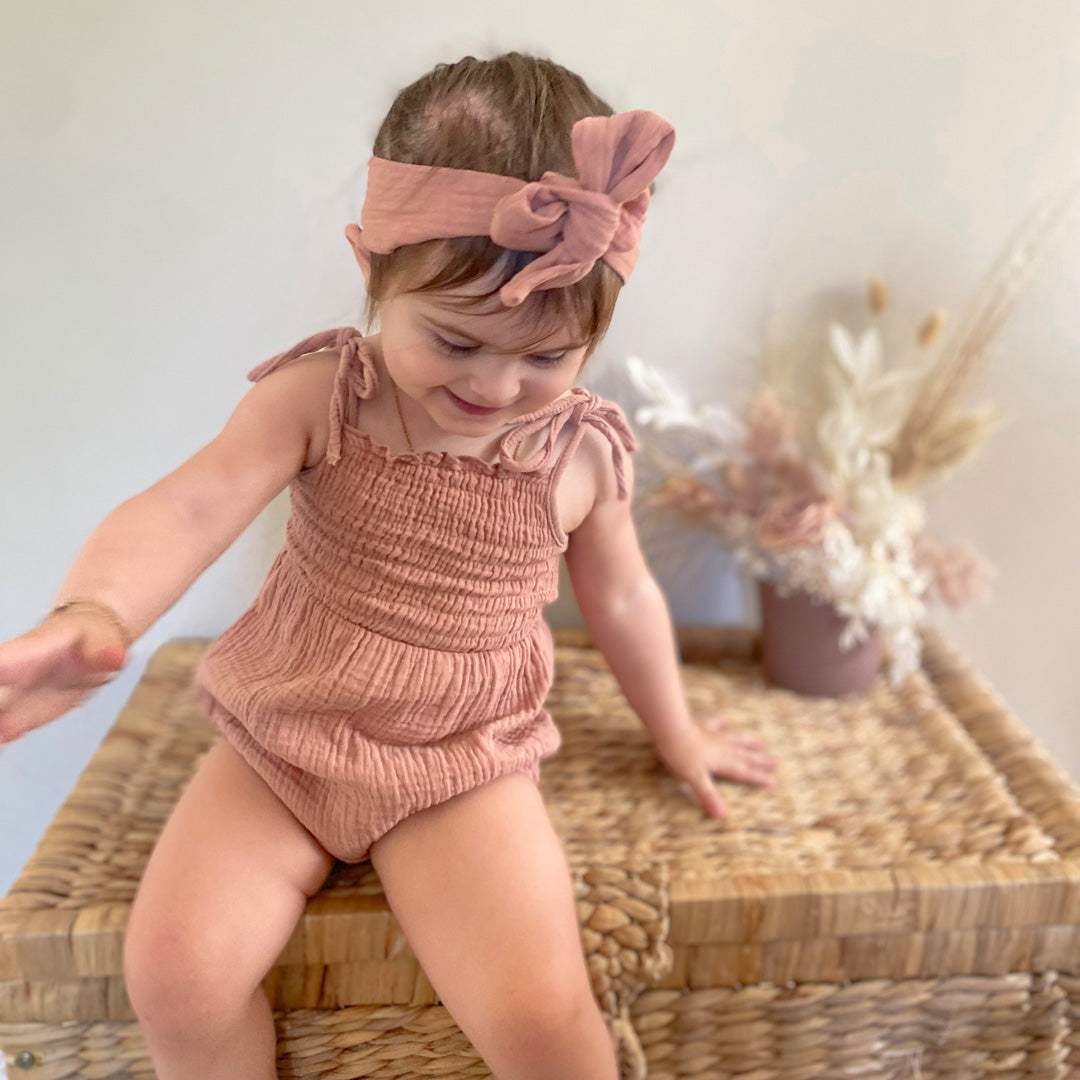 Tie Up Baby Romper & Headband Set | Tan