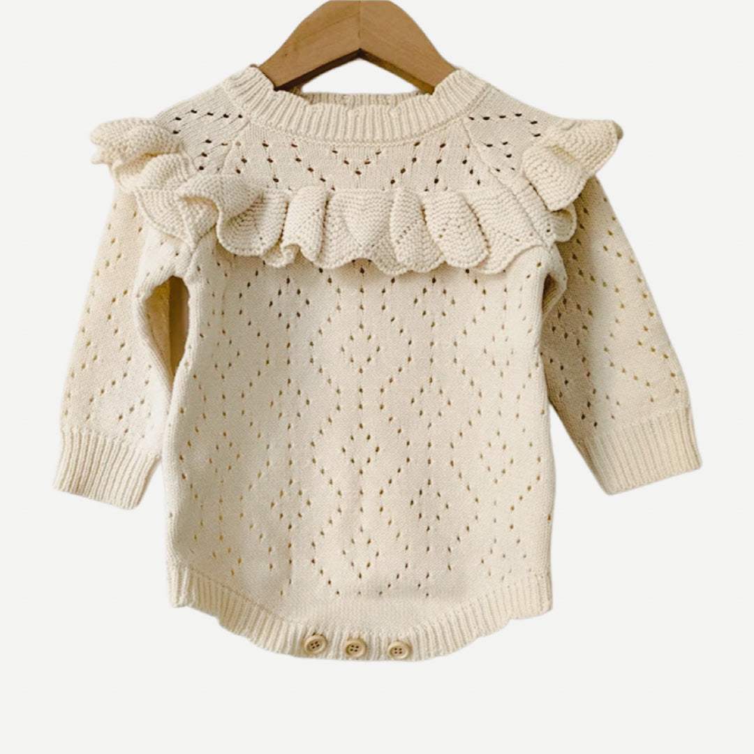 Diamond Knit Baby Romper | Ivory