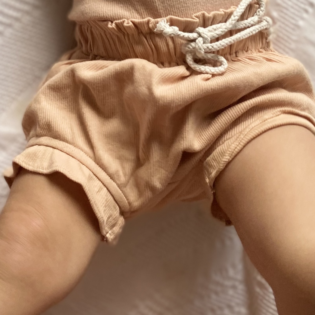 2 Piece Ribbed Frill Romper & Shorts Set | Blush Pink