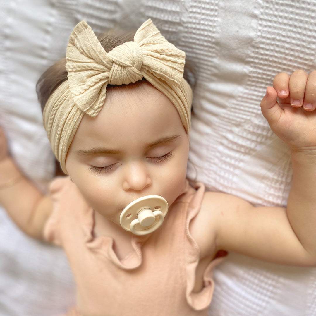 Cable Knit Baby Bow Headband | Sand