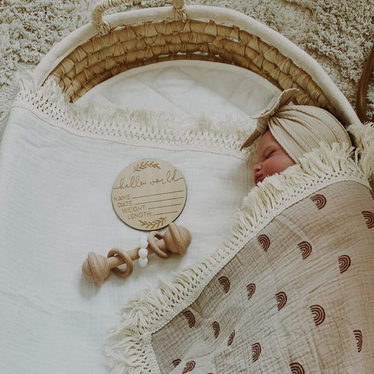 Rainbow baby fringe swaddle. Organic cotton baby swaddle. Muslin wrap. Newborn swaddle. Baby blanket. Boho baby wrap