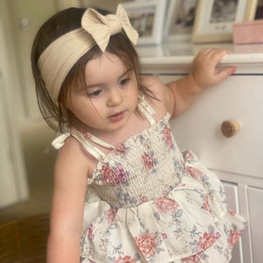 Cable Knit Baby Bow Headband | Sand