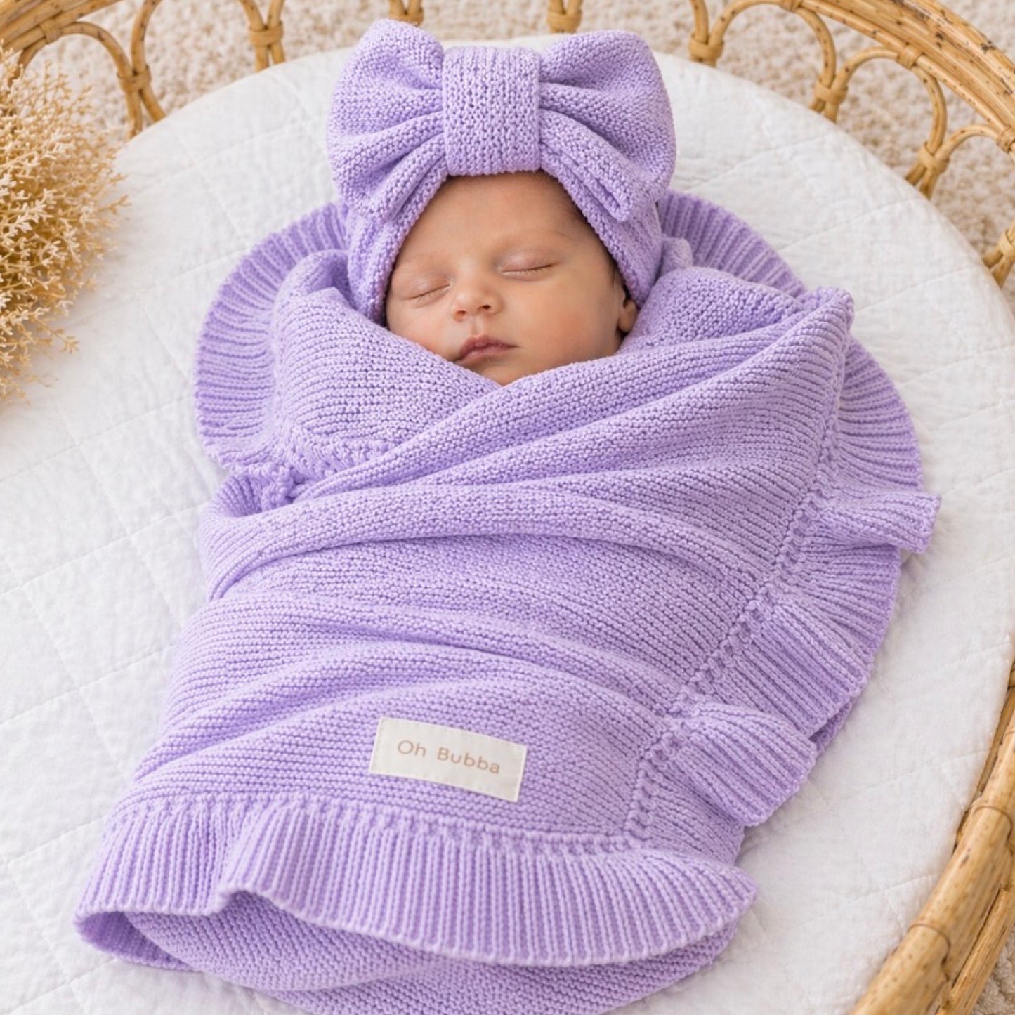 Frill Knit baby blanket Lilac. Newborn blanket 