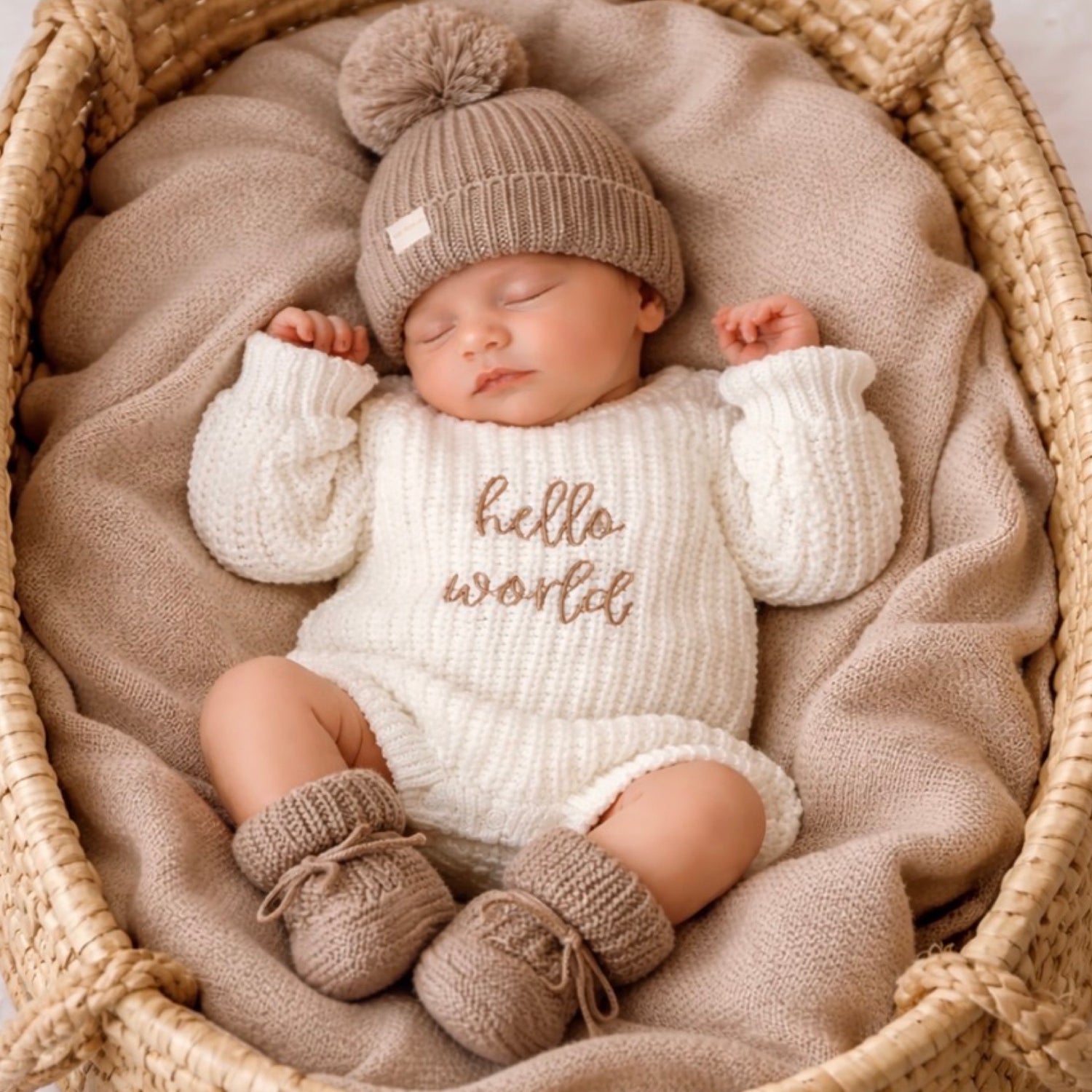 Hello world knit announcement romper 