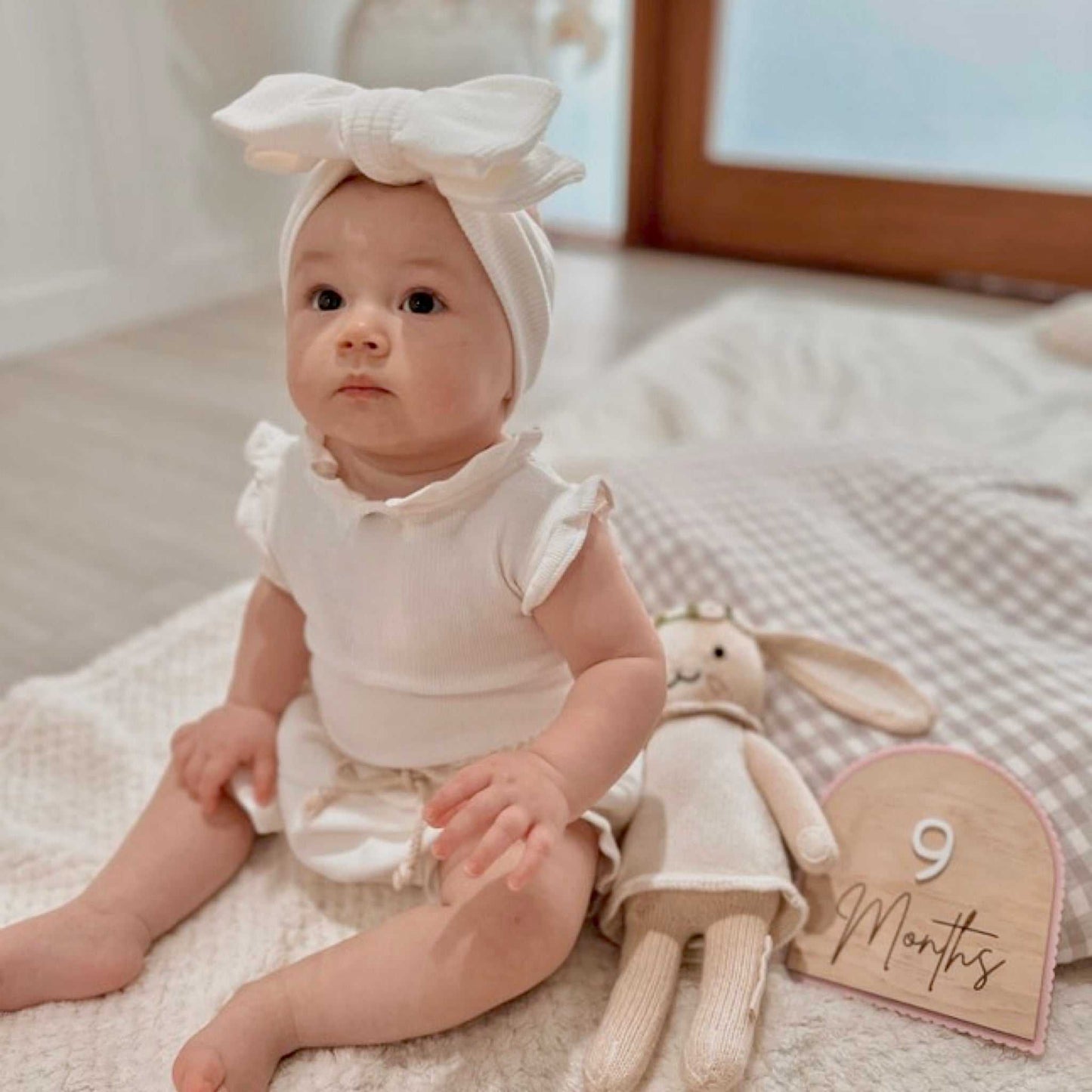 2 piece ribbed frill romper & shorts set. White frill baby romper and shorts set. Baby girl clothing 