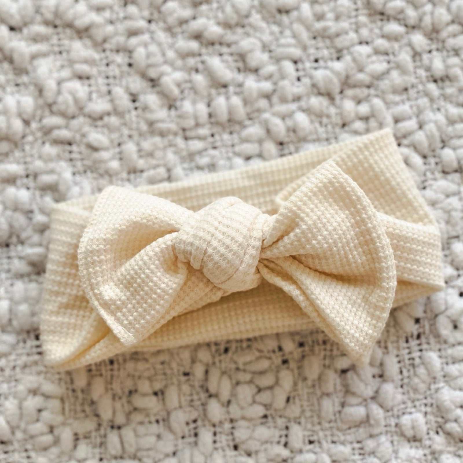 Newborn baby girl waffle baby bow headband. Sweet frill details 