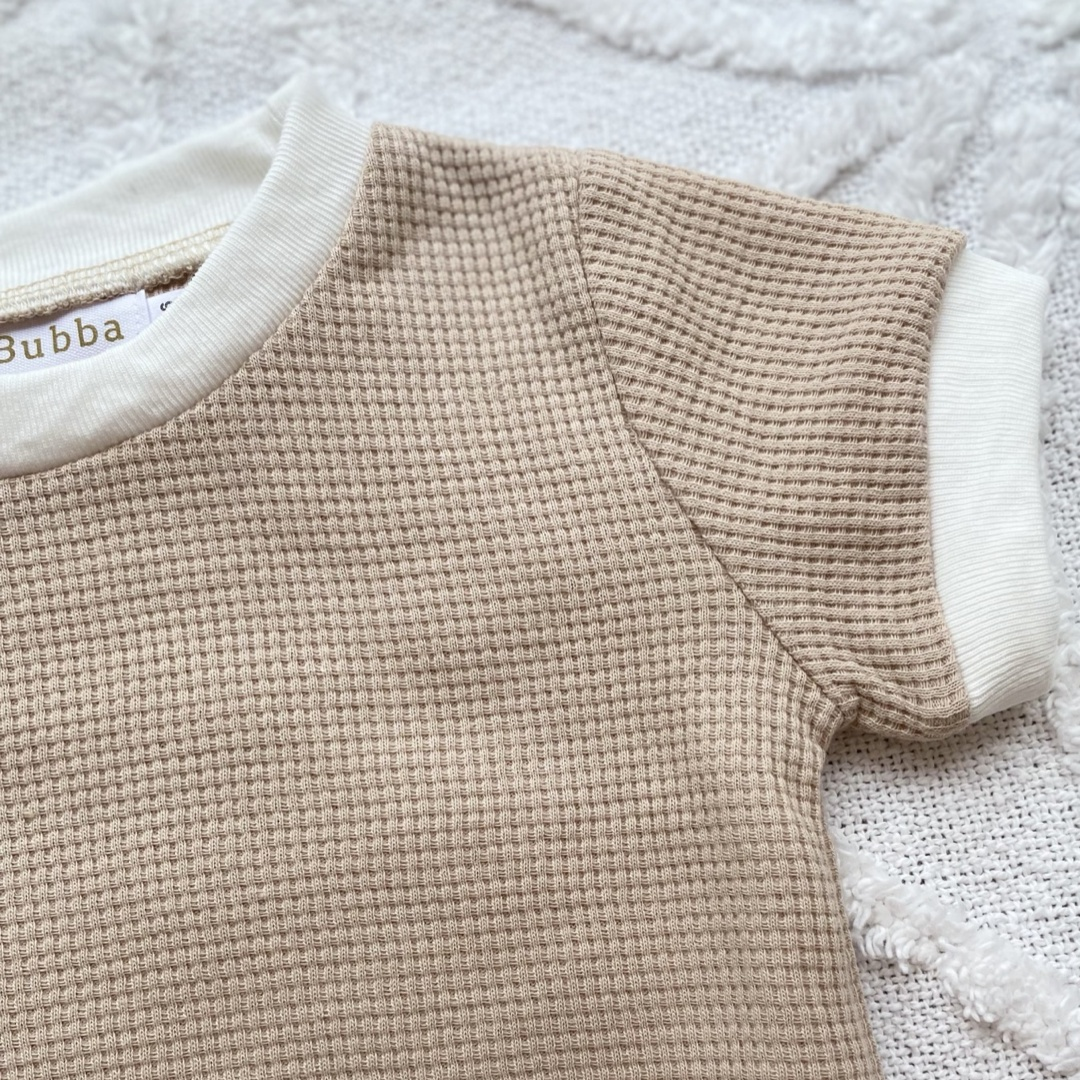 Waffle Tee Romper | Beige