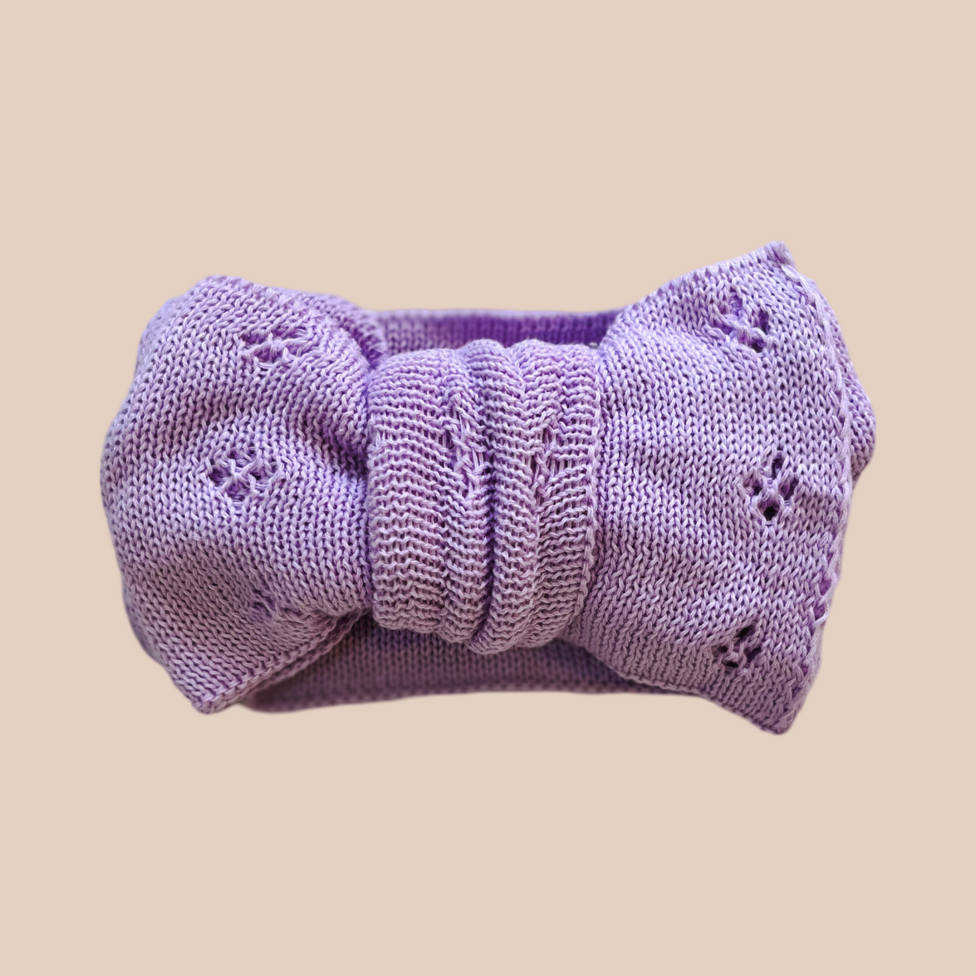 Lilac knit oversized bow. Newborn baby knit headband. Pointelle knit baby bow. Large baby bow headband 