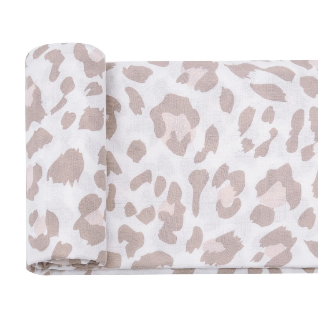 Leopard print baby swaddle. Newborn muslin wrap