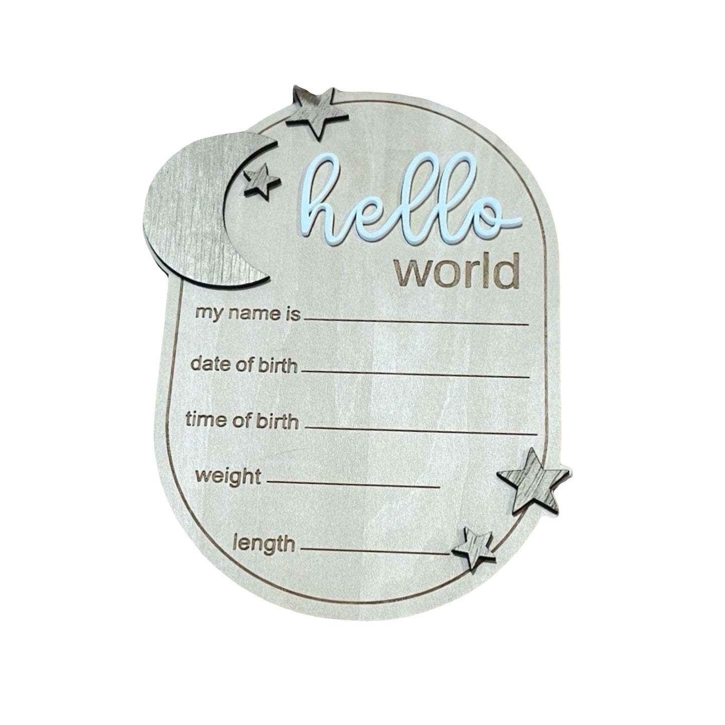 hello world birth announcement disc. Moon and stars baby announcement 