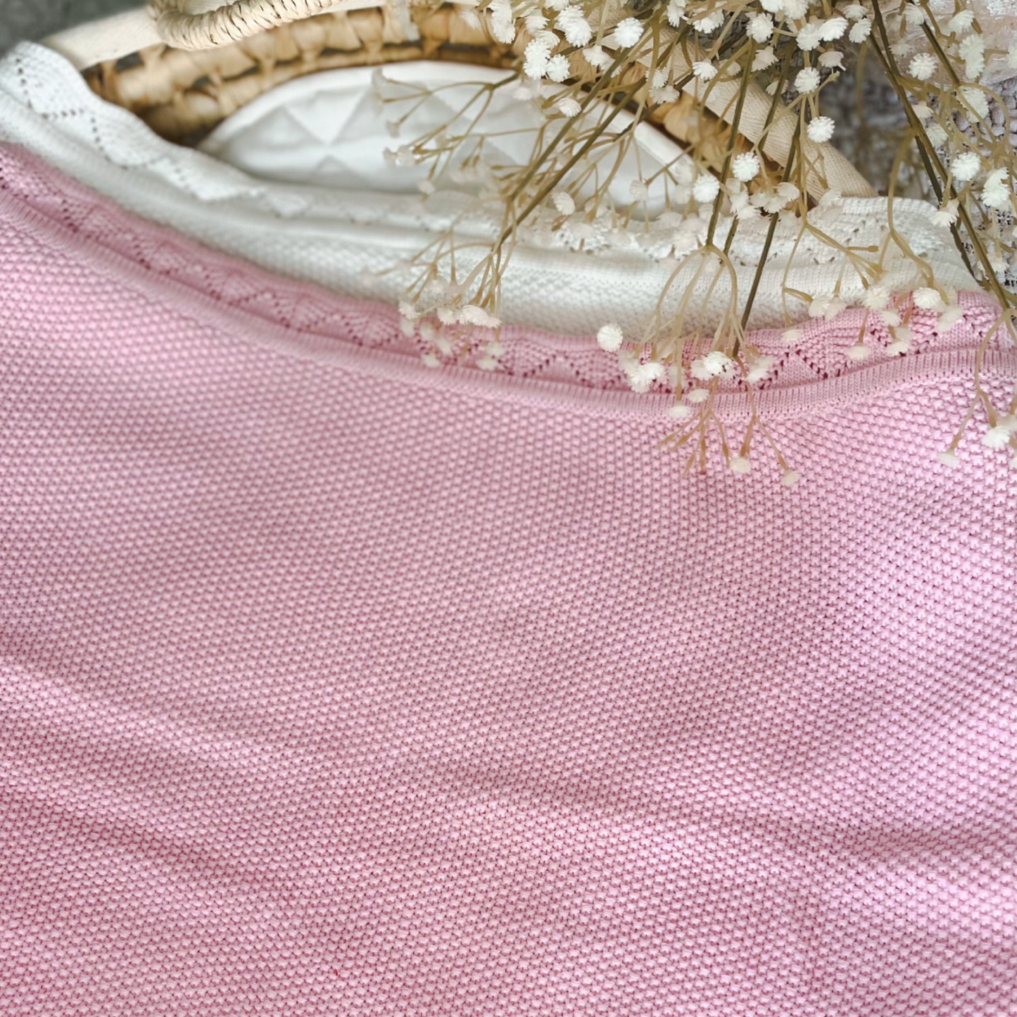 Pink heirloom baby knit blanket 