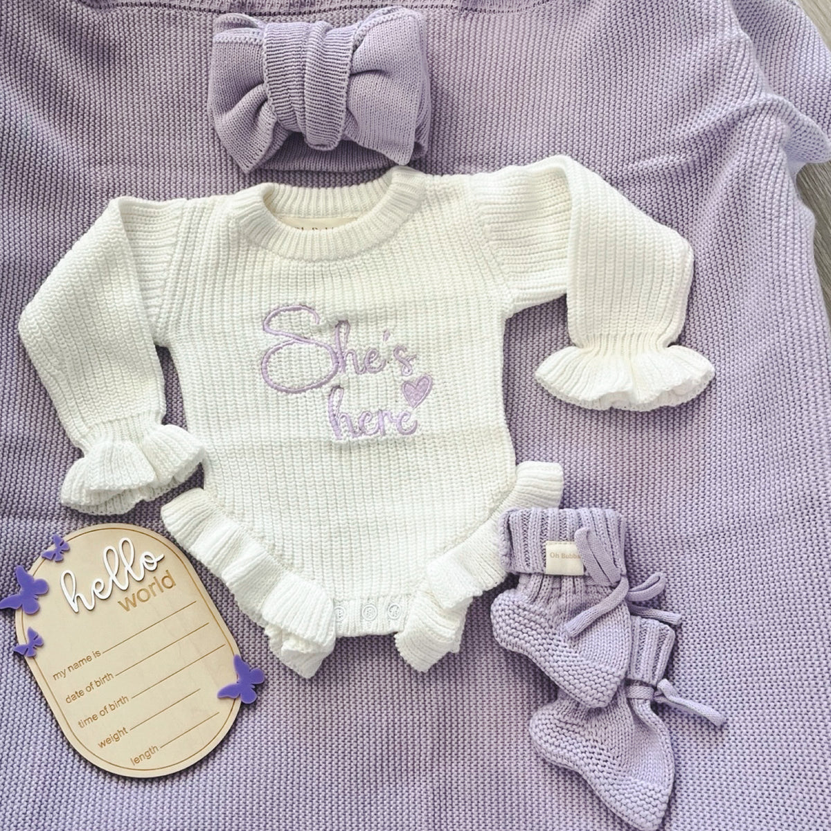 She's here Lilac Newborn Gift Set