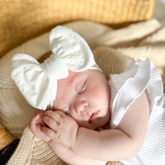 Embroidered white lace bow. Large baby bow. Baby bow headband