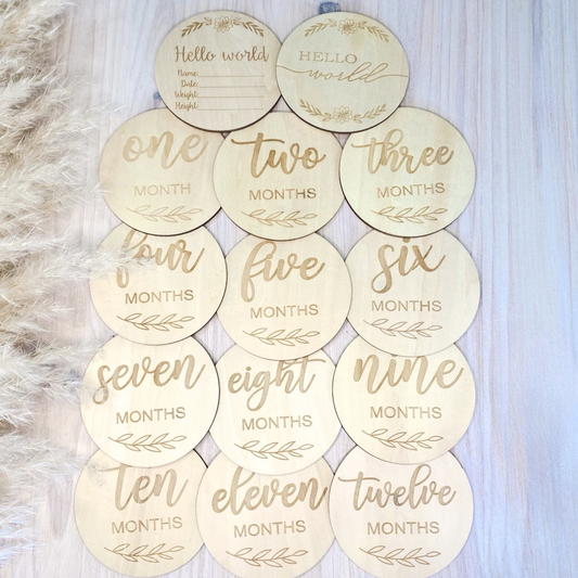Leaf baby milestone disc set. Newborn baby disc set. Baby shower gift set.
