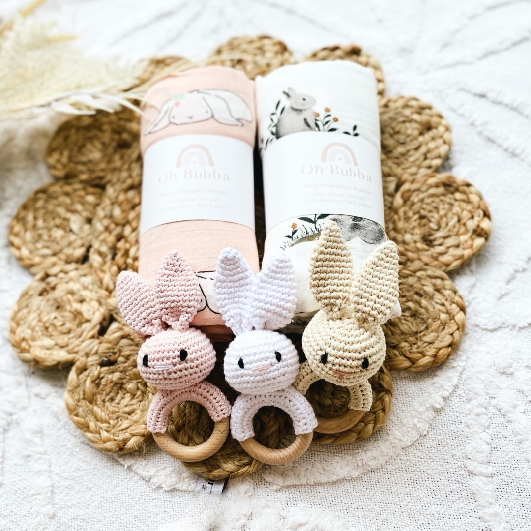 Newborn muslin wrap. Perfect gender-neutral bunny easter swaddle 