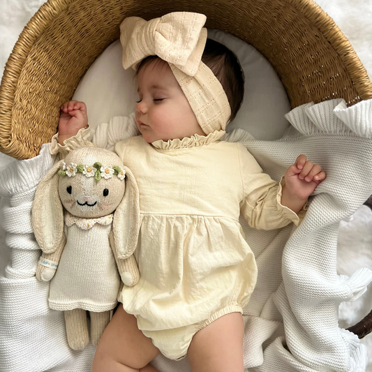 Beige boho baby girl romper. Frill baby romper 