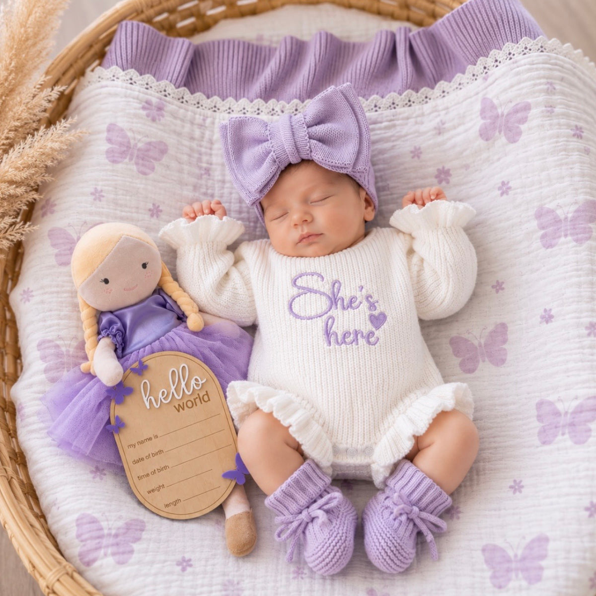 She's here Lilac Newborn Gift Set