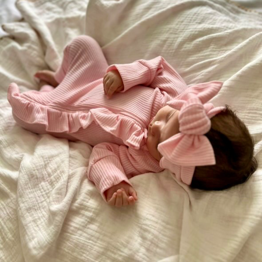 Pink Waffle Frill Onesie & Headband