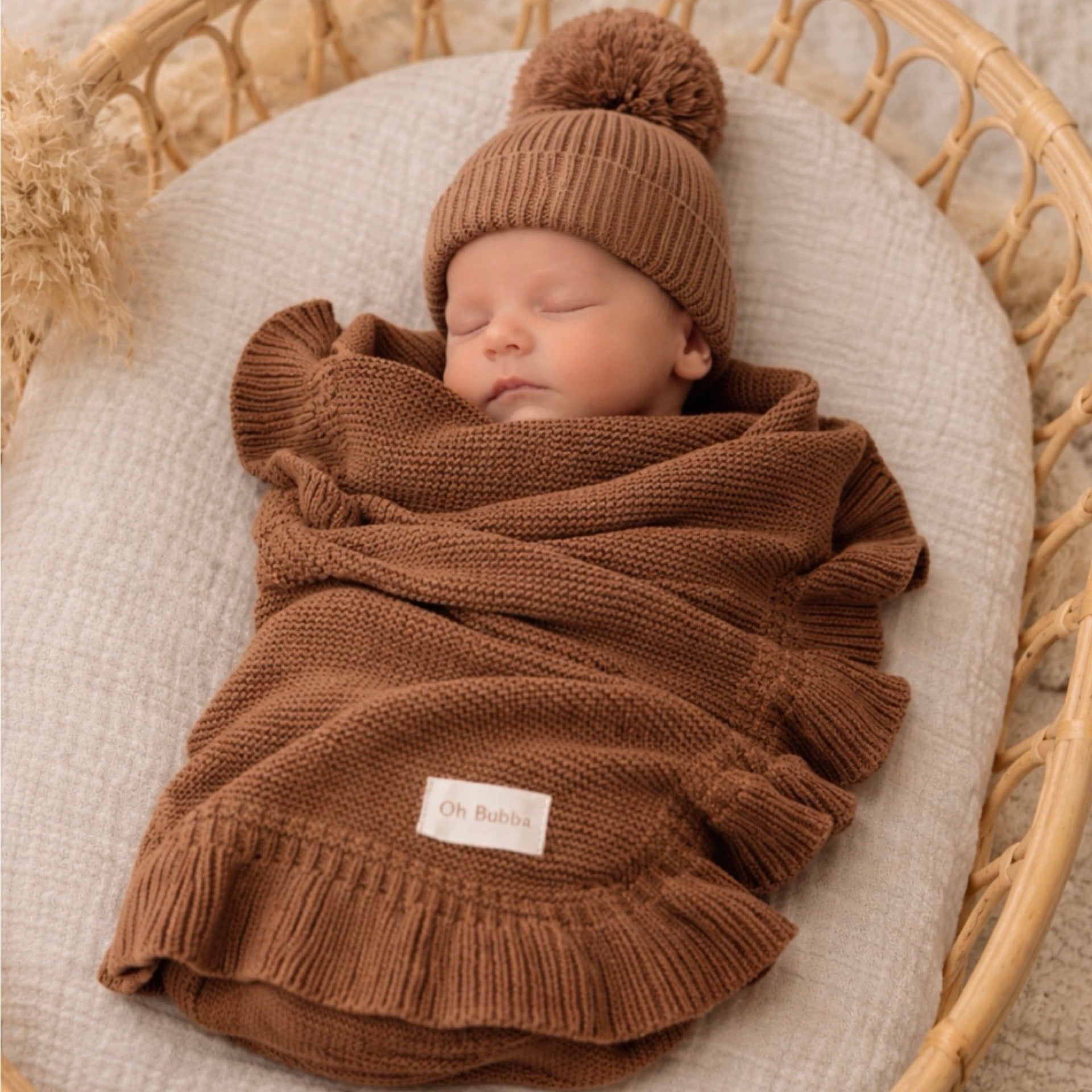 Chocolate brown newborn beanie and kit blanket 