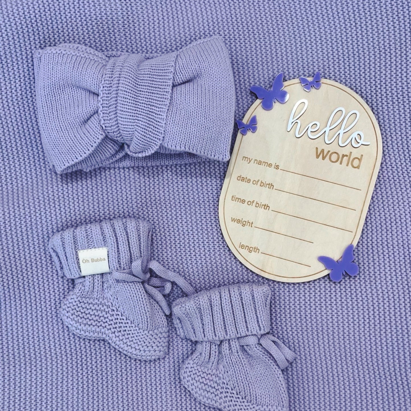 Lilac birth announcement set. Baby shower gift 