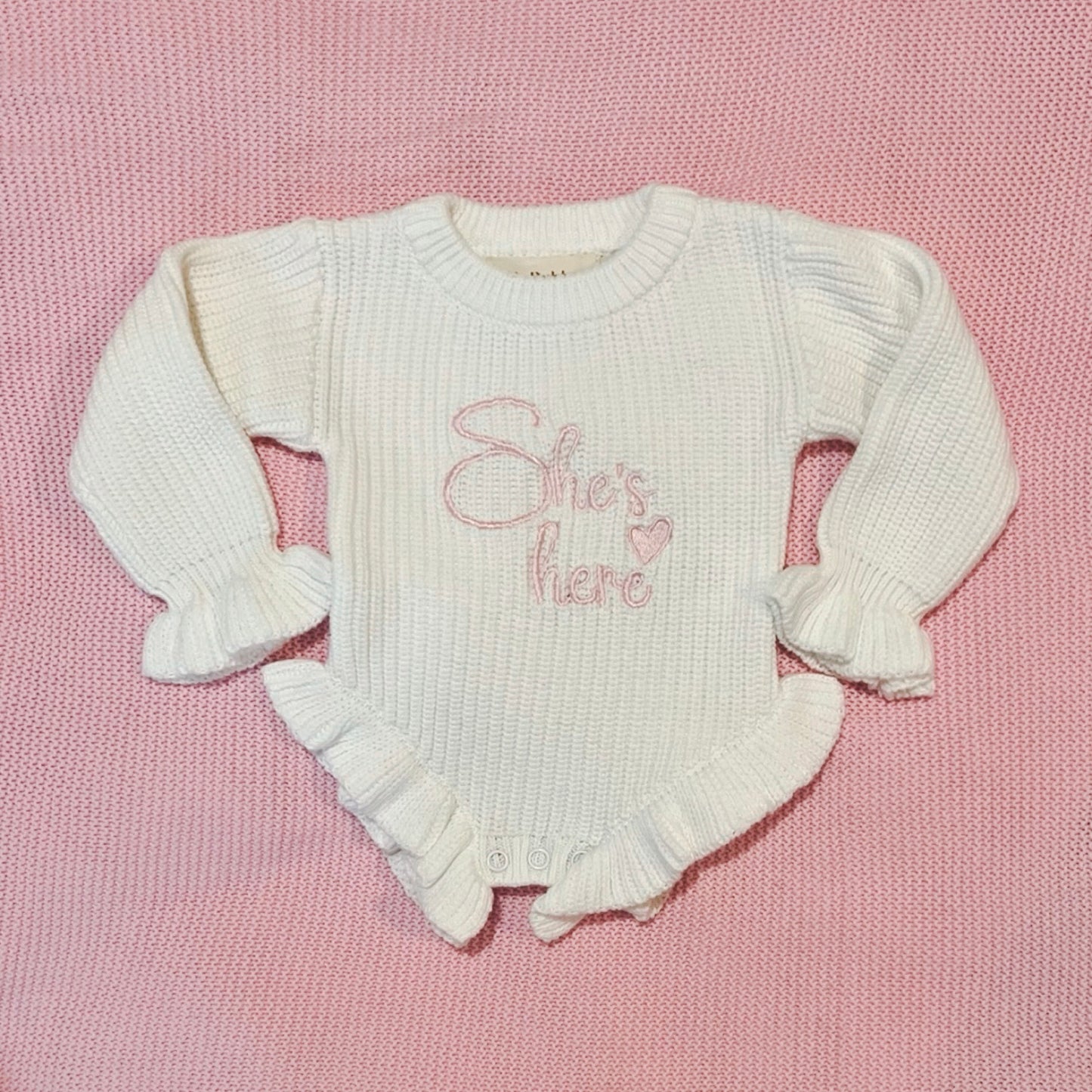 She's here baby girl romper