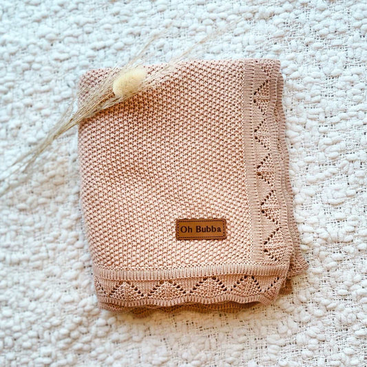 Heirloom Baby Knit Blanket Dusty Rose. 