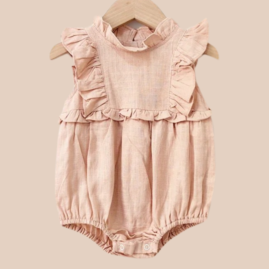 Pink ruffle romper. Baby girl romper. Baby girl outfit. Baby girl clothing. Newborn clothing
