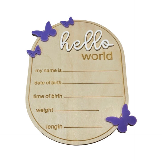 Hello world butterfly birth announcement disc 