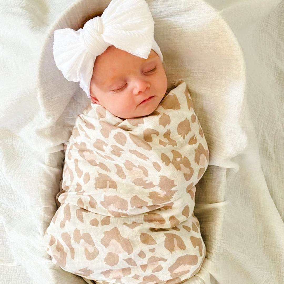 Leopard print baby swaddle. Newborn muslin wrap