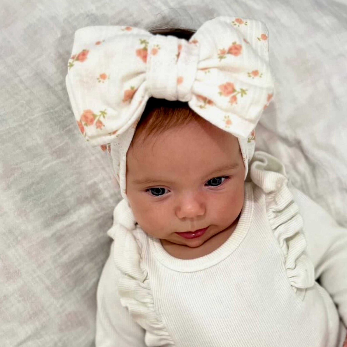 Peach floral baby bow headband 