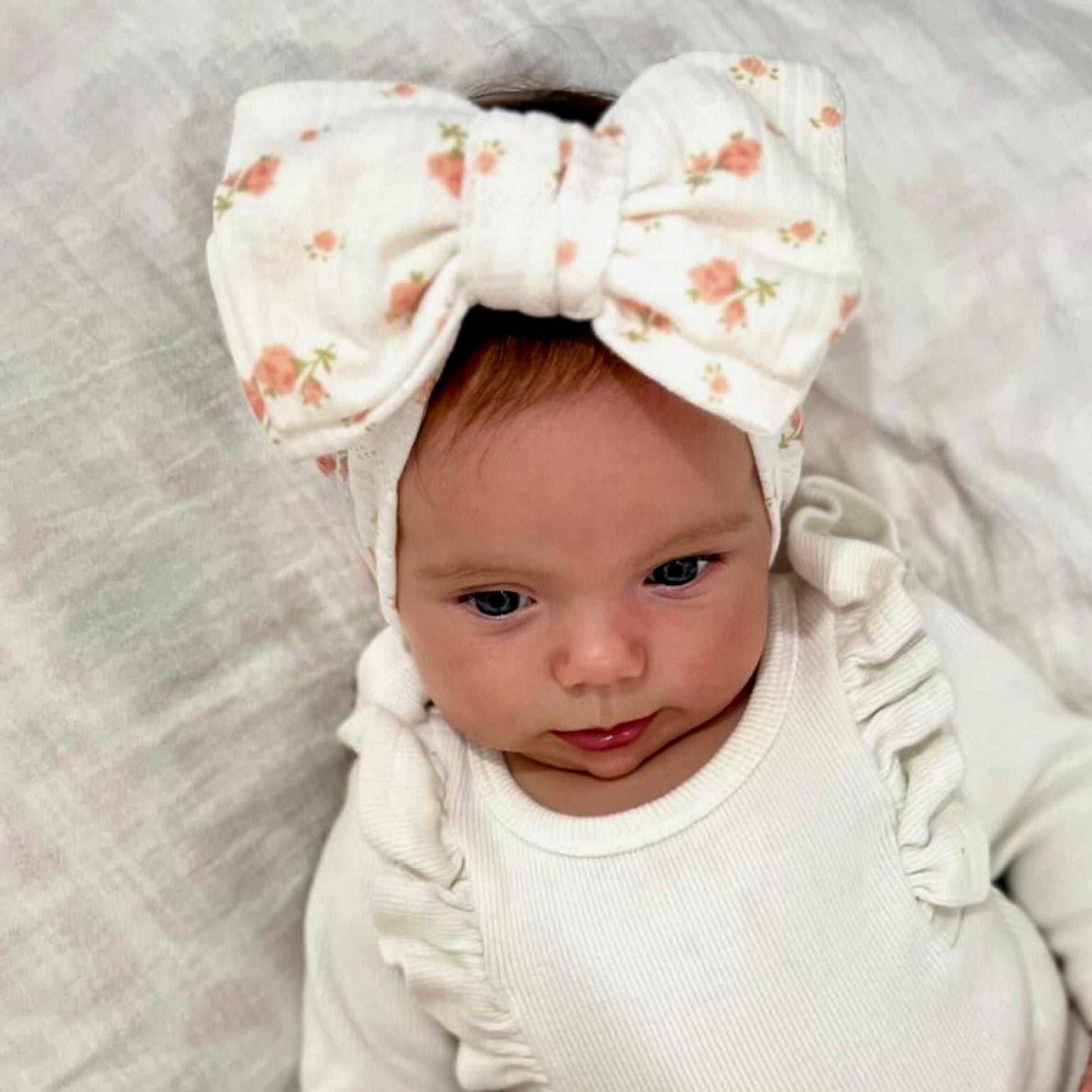 Peach floral baby bow headband 