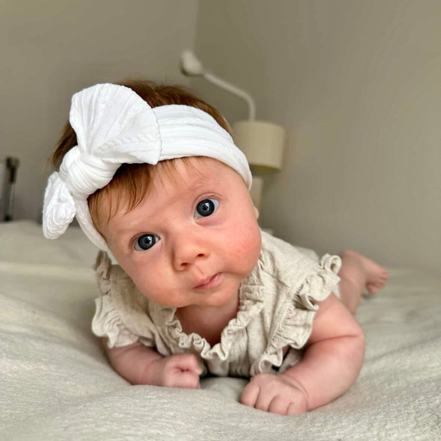 Cable Knit Baby Bow Headband | White