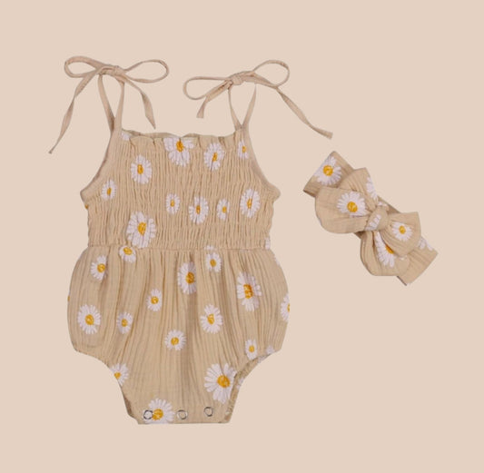 Daisy Tie Up Romper and Topknot |0-6m
