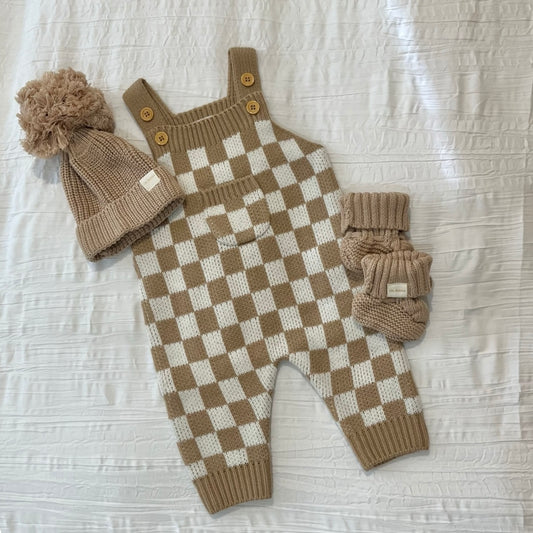Checker knit baby overalls 