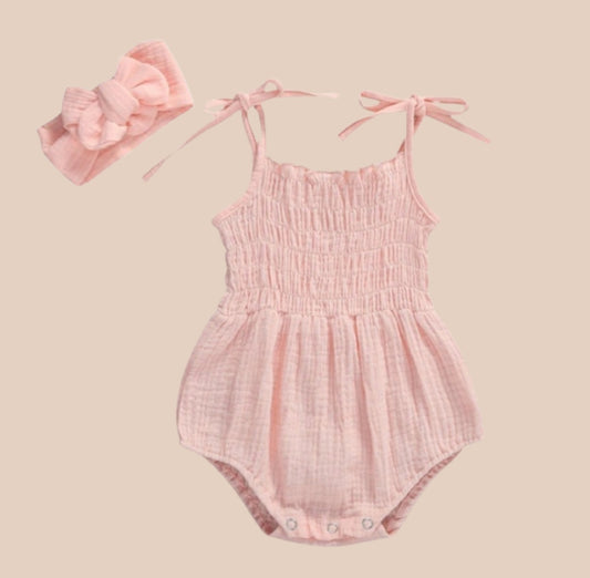 Pink Summer Tie Up Romper | 6-12m