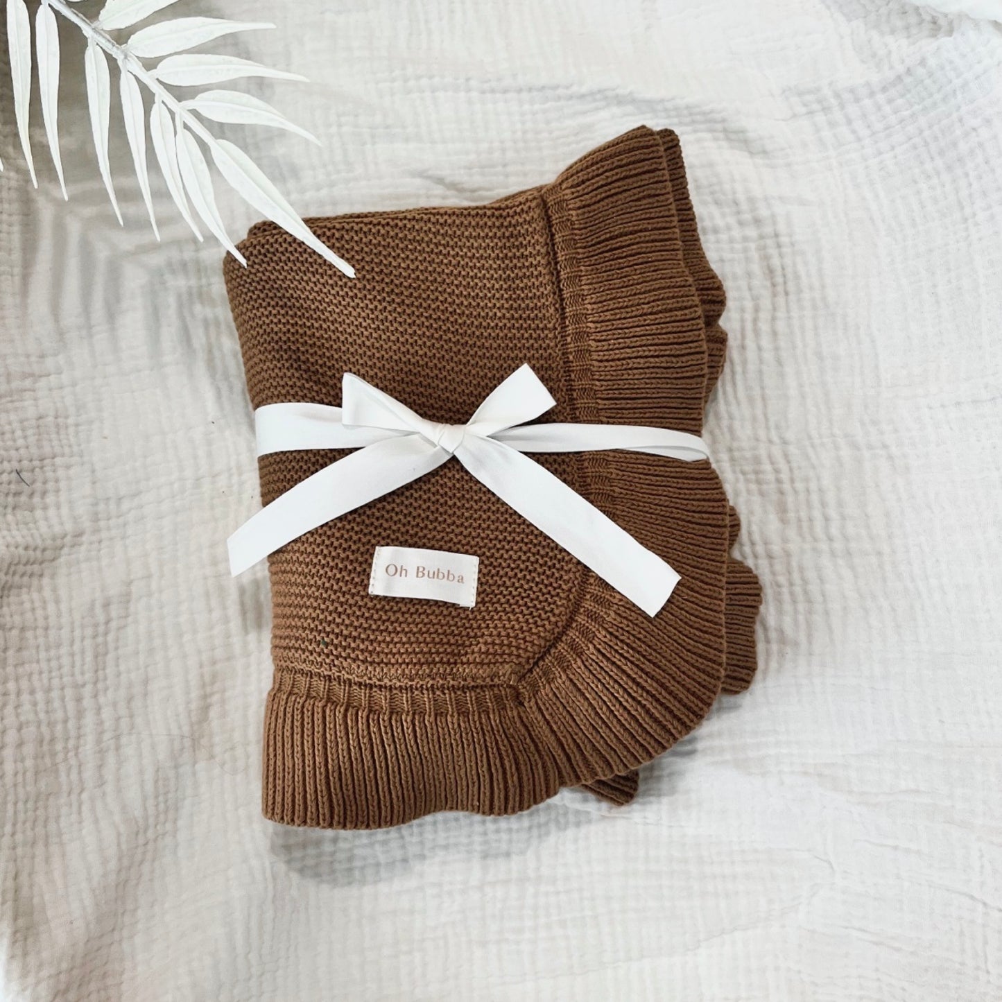 Chocolate frill knit baby blanket 