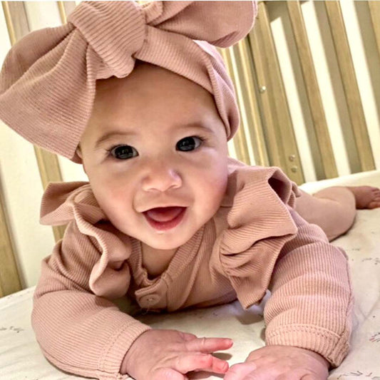 Dusty Pink Frill Onesie and Headband