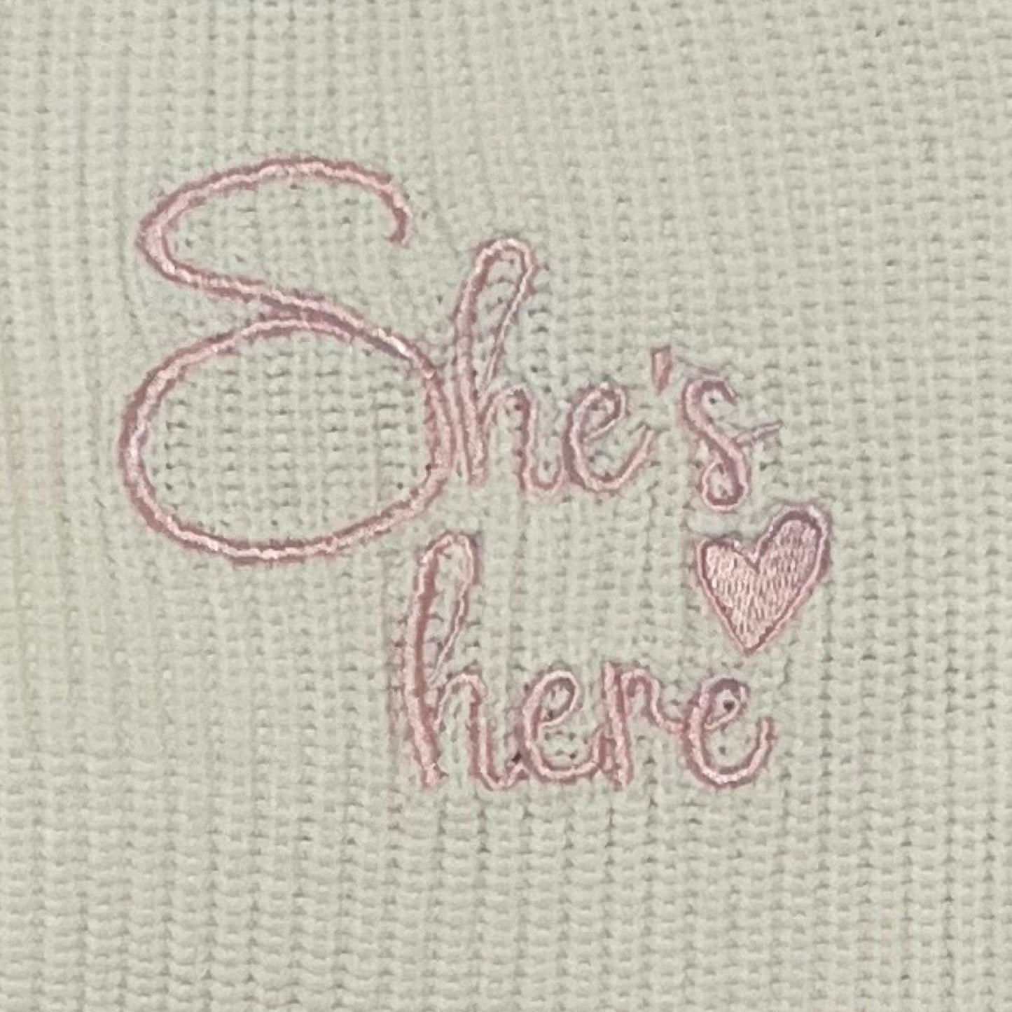 She's Here Frill Knit Announcement Romper