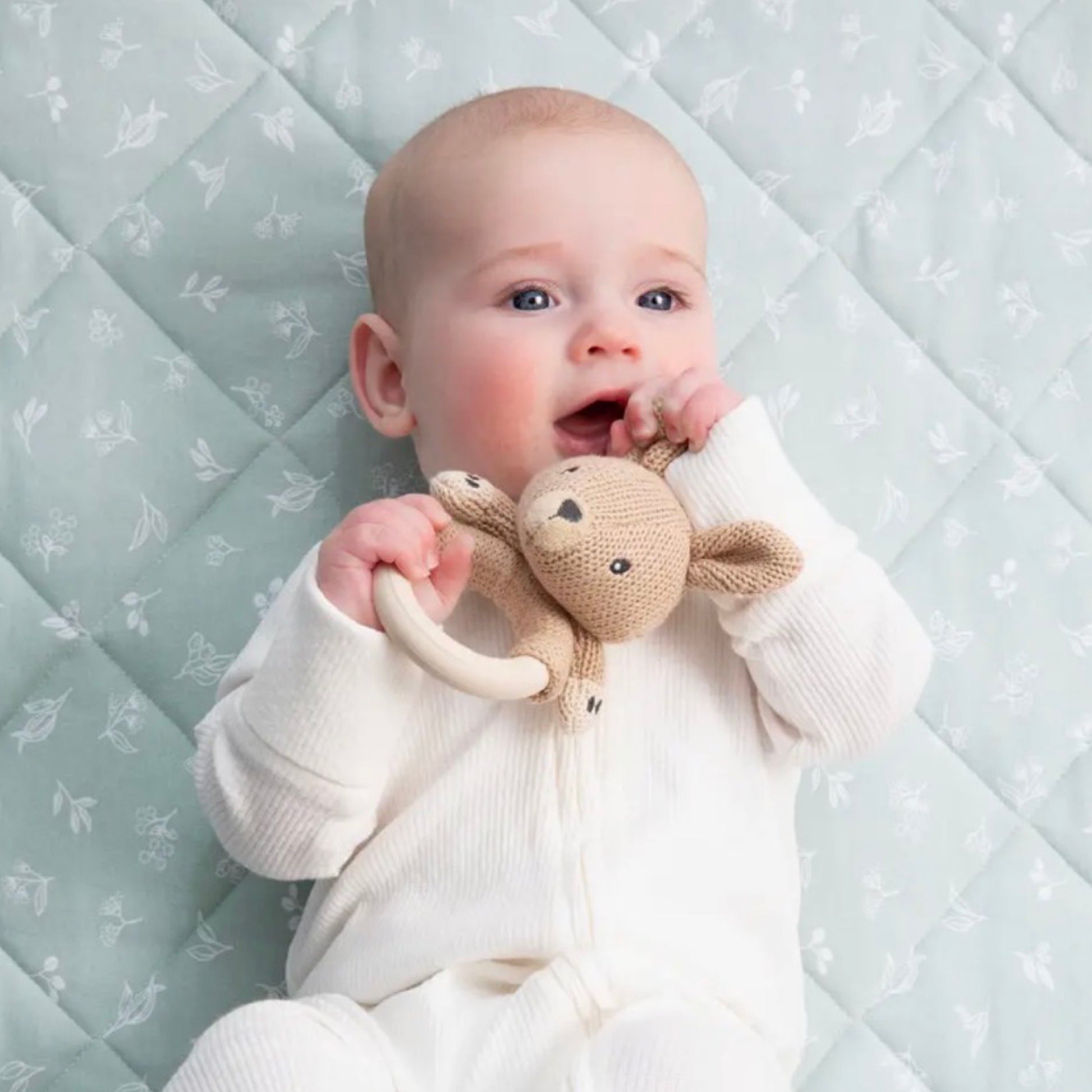 Baby knit kangaroo rattle 