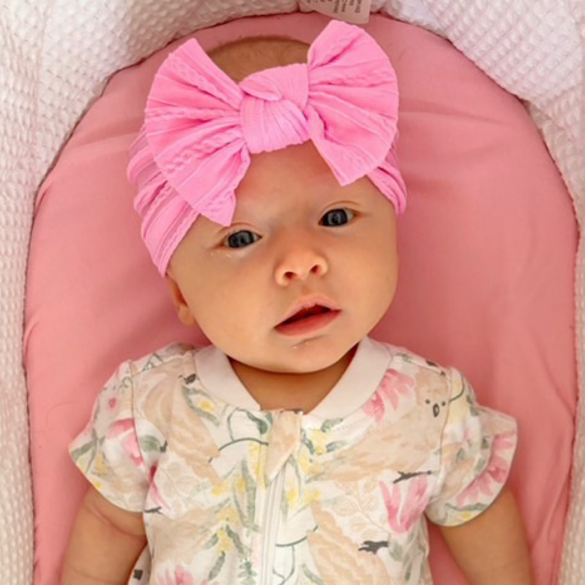 Candy pink cable knit baby bow headband 