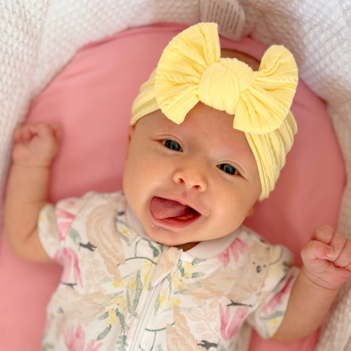 Yellow cable knit baby bow headband 