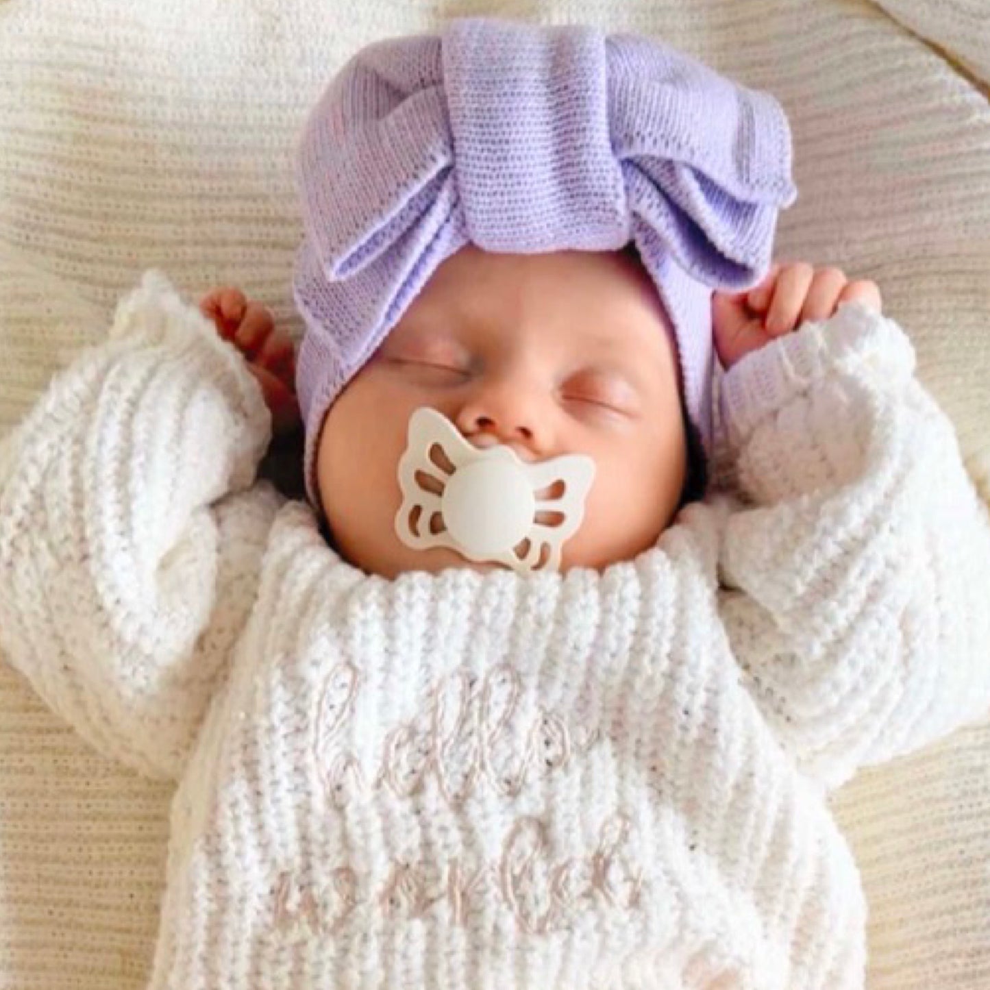 purple knit baby bow headband 