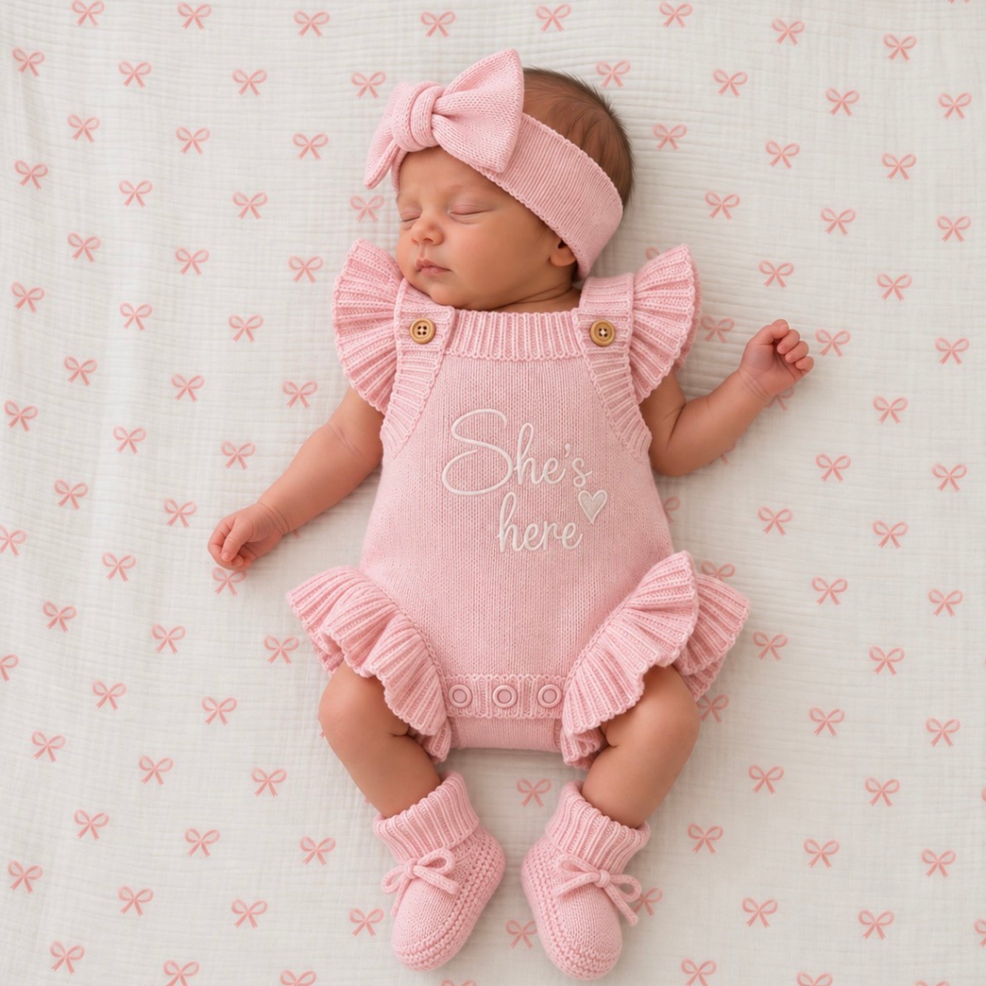 Short sleeve knit announcement romper
