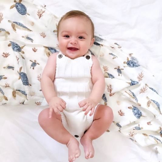 White knit romper. Baby boy romper. Baby boy clothing