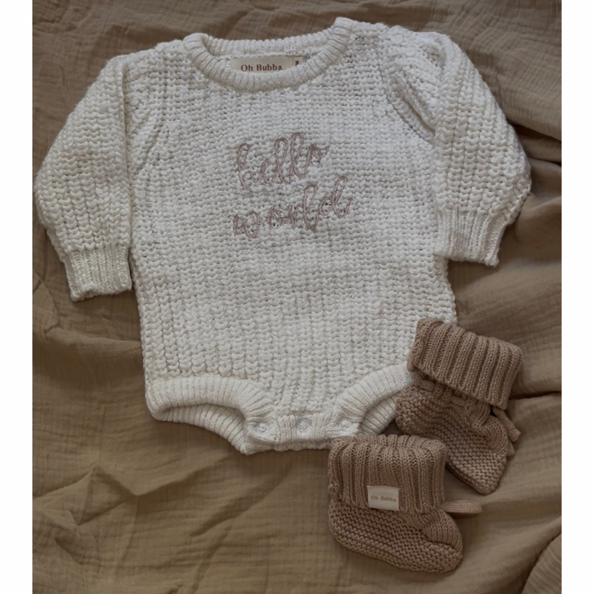 Hello world knit romper. Newborn announcement romper 