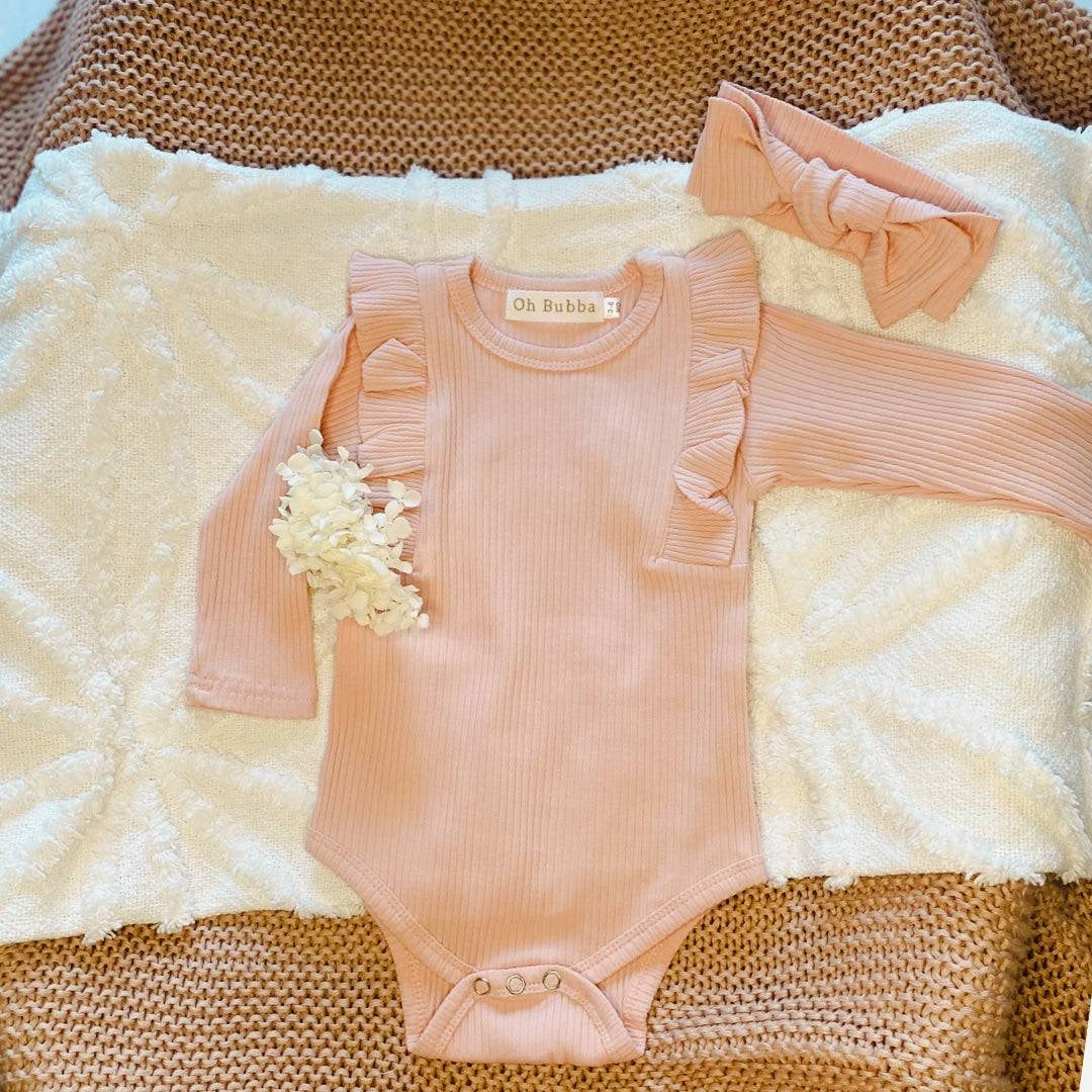 Pink Flutter Bodysuit and Headband - 18-24m