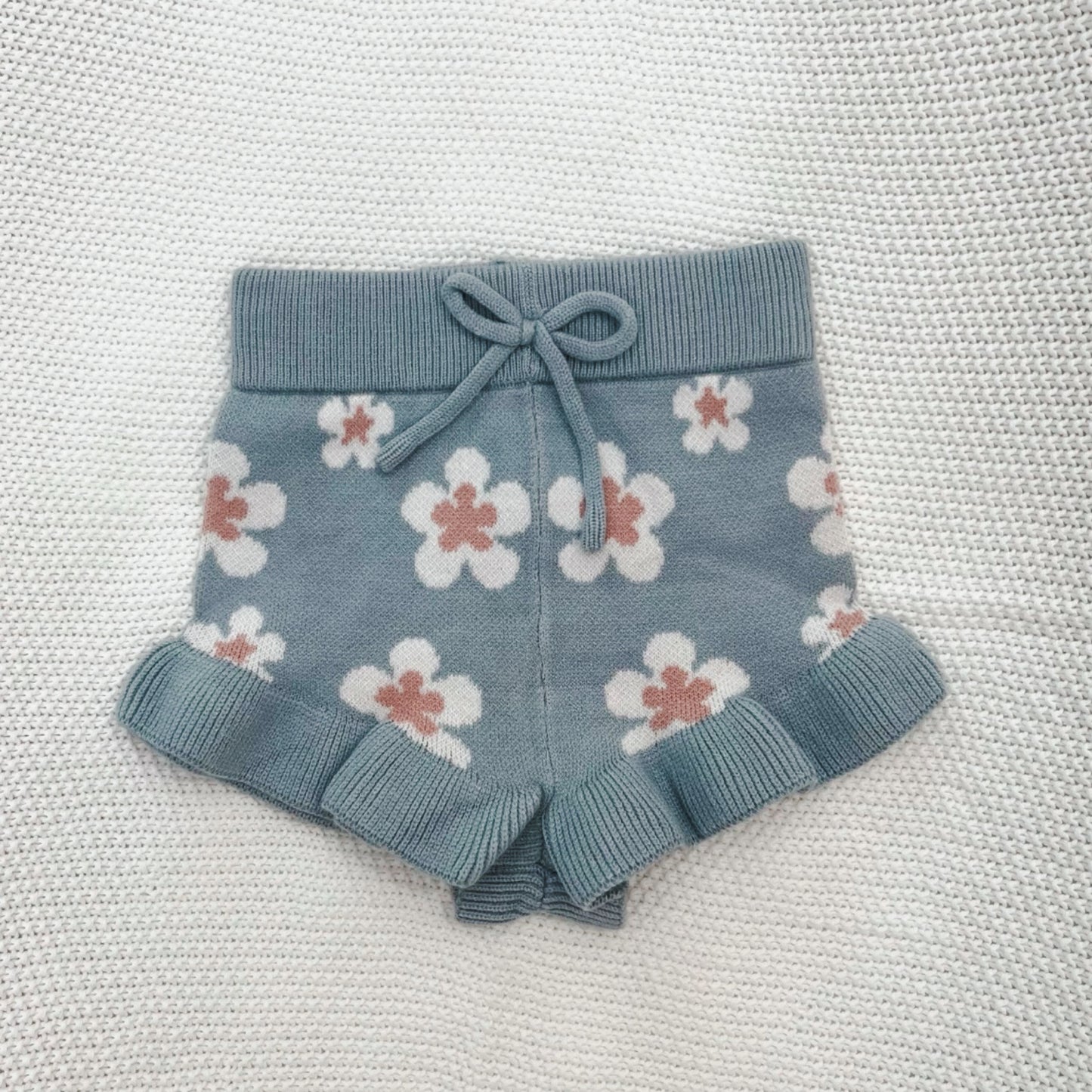 blue floral knit baby bloomers 