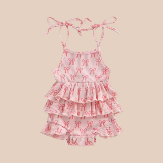 pink bows tie up romper. Baby girl bows romper