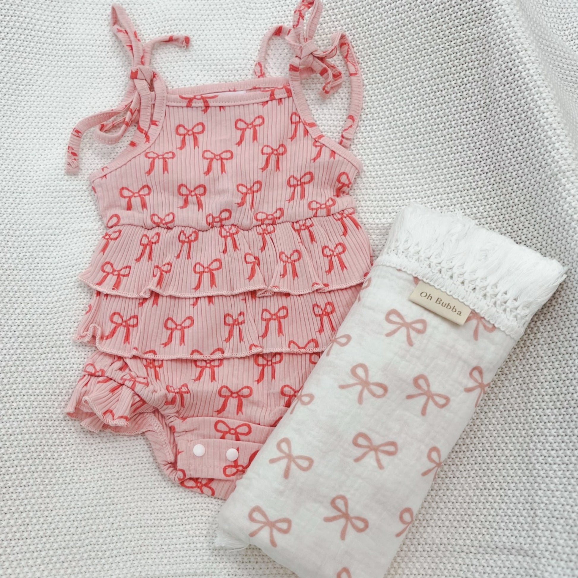 pink bows tie up romper 