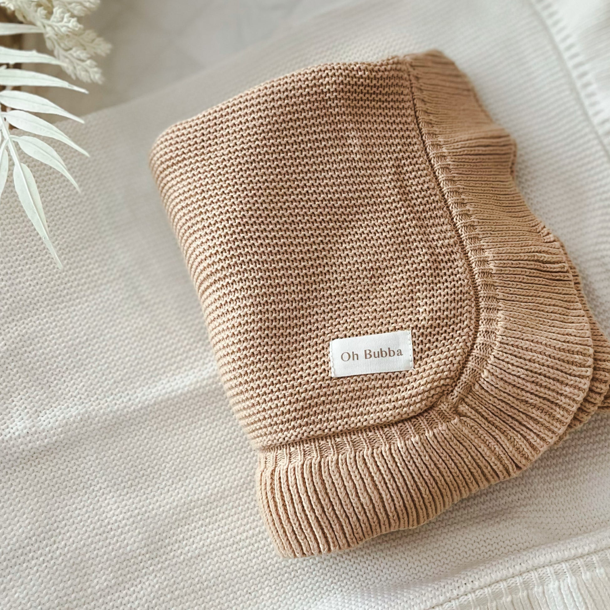 Caramel frill knit baby blanket 